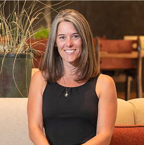 Portrait of Fine Dining Restaurant Group Chief Financial Officer, Britta Farren, in the lobby of a Fine Dining restaurant in Jackson Hole, Wyoming.