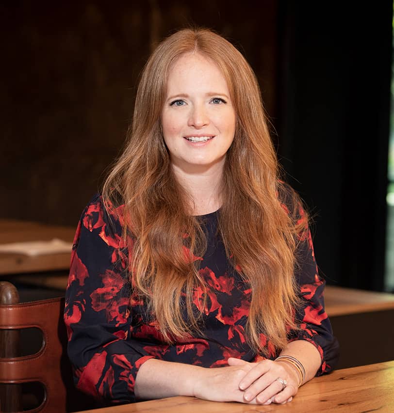 Portrait of Fine Dining Restaurant Group’s Director of Communications, Kendra Alessandro, at The Bistro in Jackson, Wyoming.